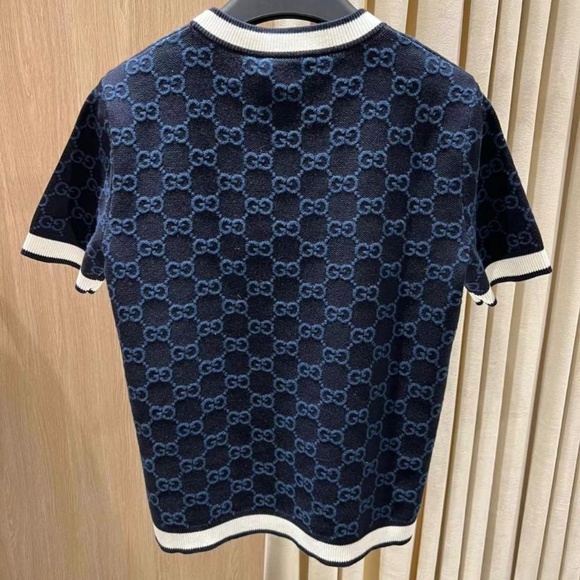 New Gucci 2025 GG Logo Monogram Fine Cotton Jacquard Top in Navy L - Picture 2 of 8